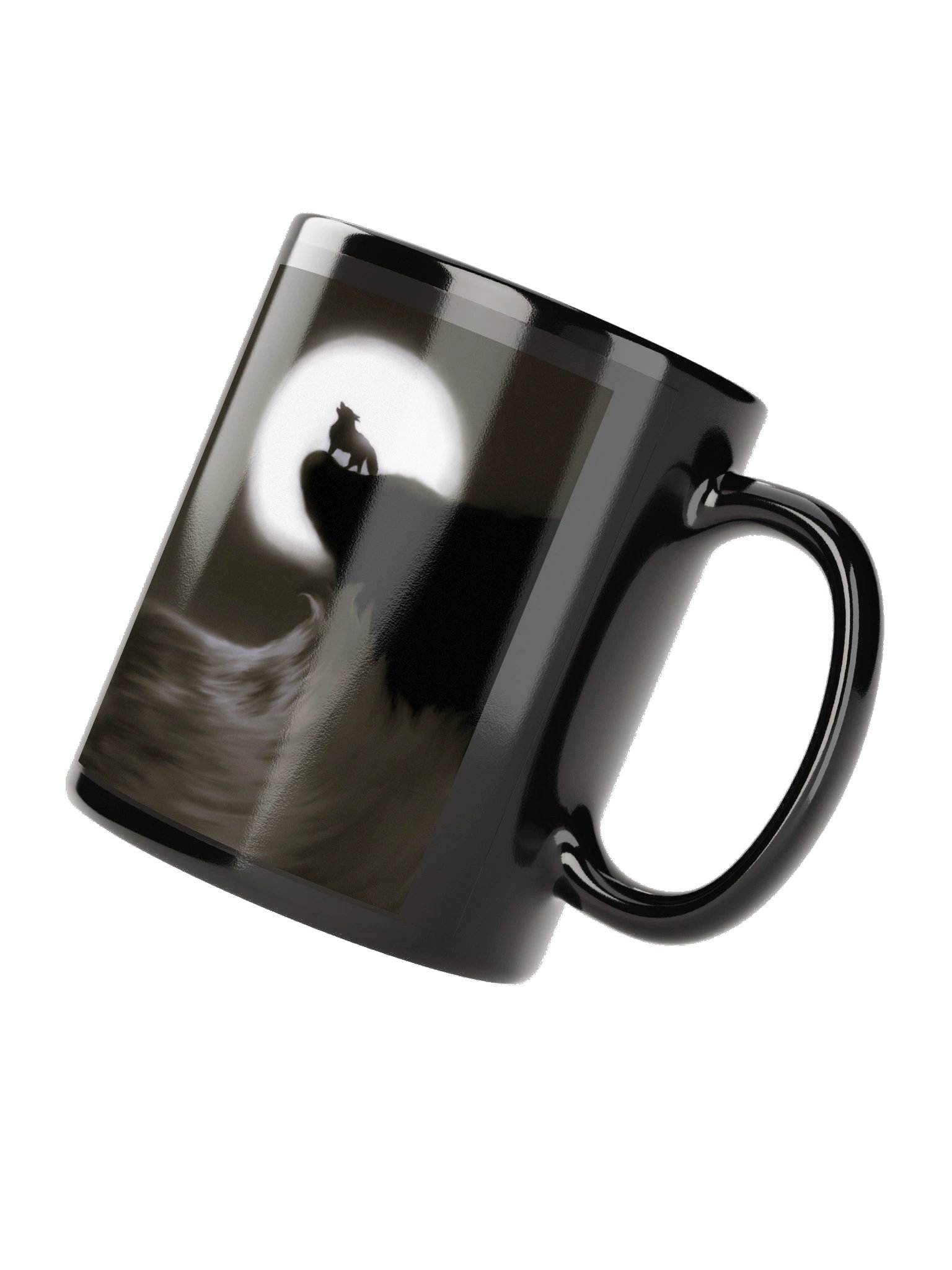 "Wolf on cliff" Black Glossy Mug product image (4)