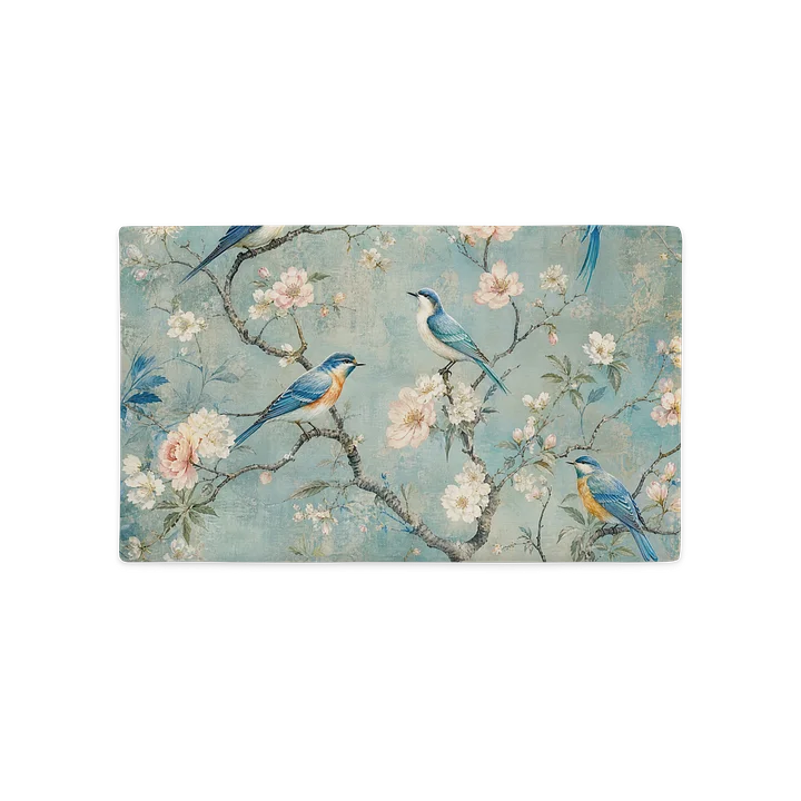Elegant Chinoiserie Reversible Premium Pillow Case - Birds, Blossoms & Geometric Diamond Decor product image (2)