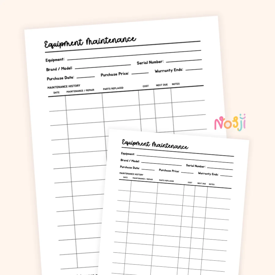 Equipment Maintenance Tracker Printable Business Equipment Log product image (1)