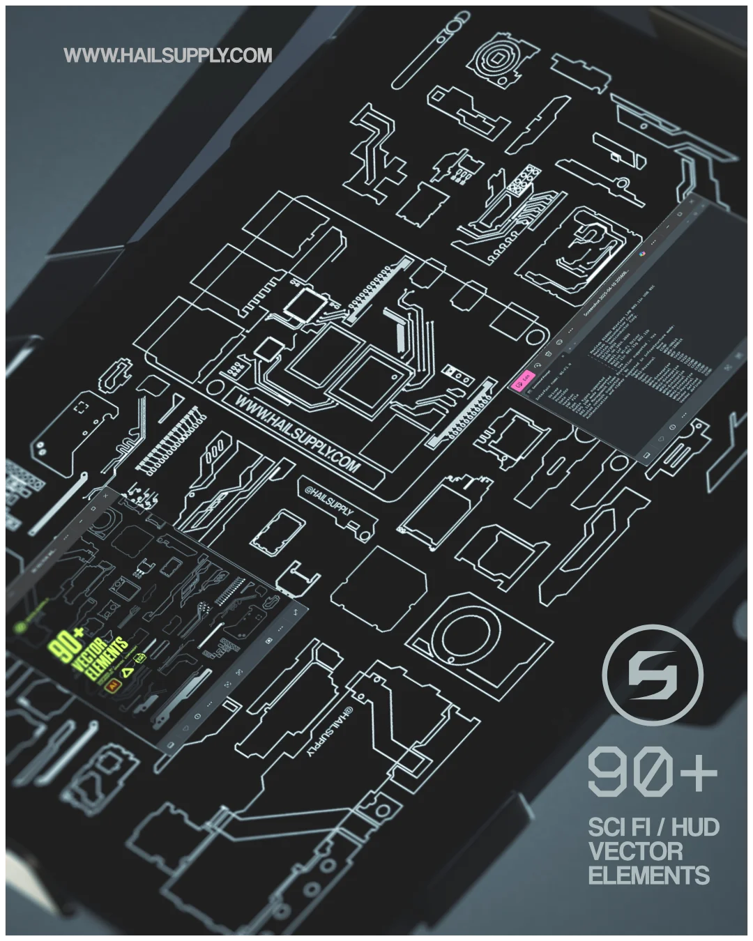 FREE 90+ SCI FI HUD VECTOR ELEMENTS product image (1)