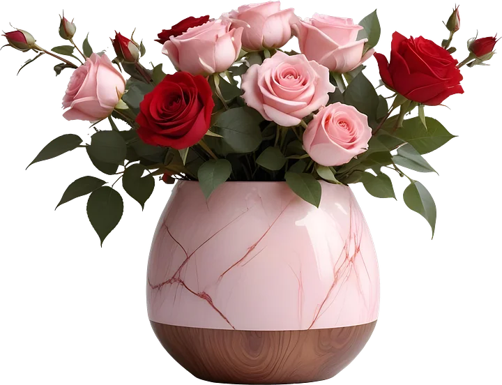 Blushing Marble – Pink Marble Vase with Roses PNG product image (1)