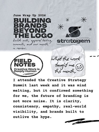 June Wrap Up 2026

Building Brands Beyond the Logo! 

Field Notes

Creative Work Is Deeply Human.  I attended the creative st...