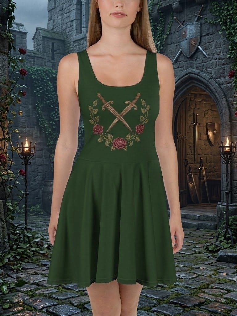 Womens Casual Summer Dress Daggers and Roses Print Scoop Neck A-Line Skater Sundress Fashion 2026 product image (1)