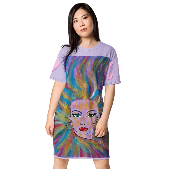 Girl with the colorful hair (art by Dina R.) acrylic painting picture - T-Shirt Dress product image (1)