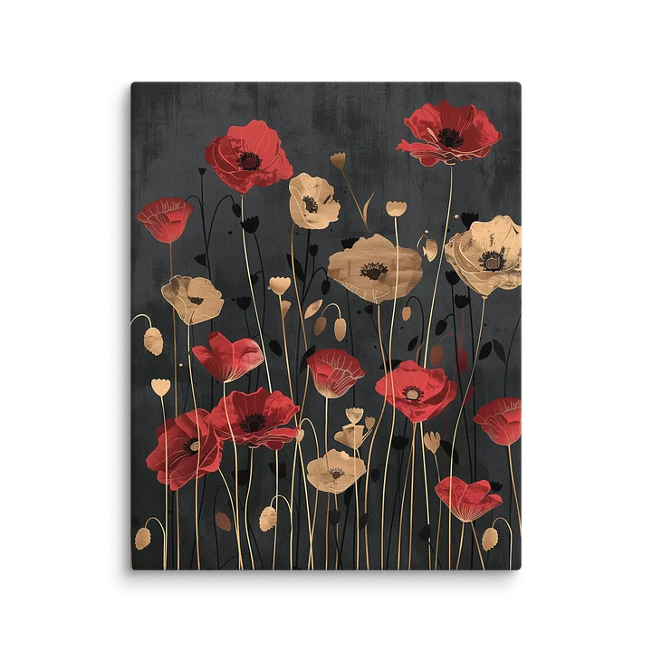 Dark Moody Poppy Meadow Canvas Art - Large Red Flower Botanical Wall Decor product image (1)