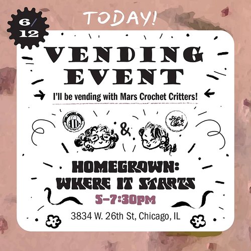 Vending Event Today! See you soon 🥰💖✨️

I'll be vending alongside with the talented @marscrochetcritters 😁✨️