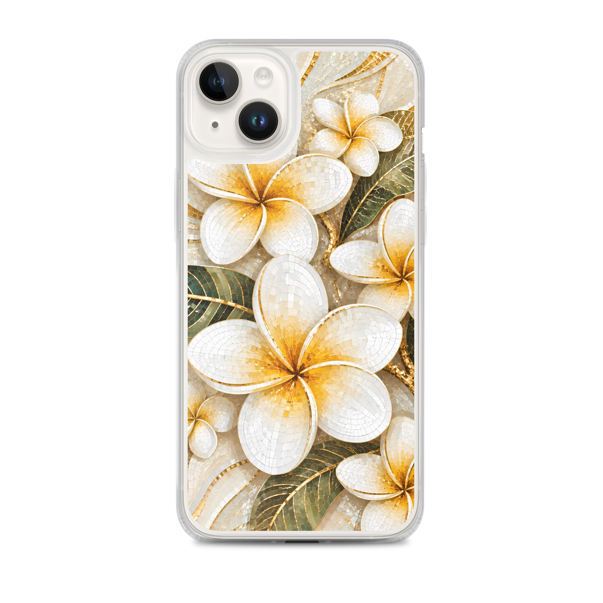 White And Golden Plumeria Frangipani Mosaic Premium Soft Silicone iPhone Case - MagSafe Compatible product image (1)