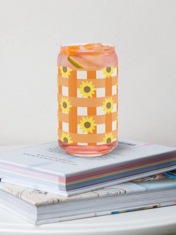 Sunflower Gingham- Orange Background Glass Tumbler product image (1)