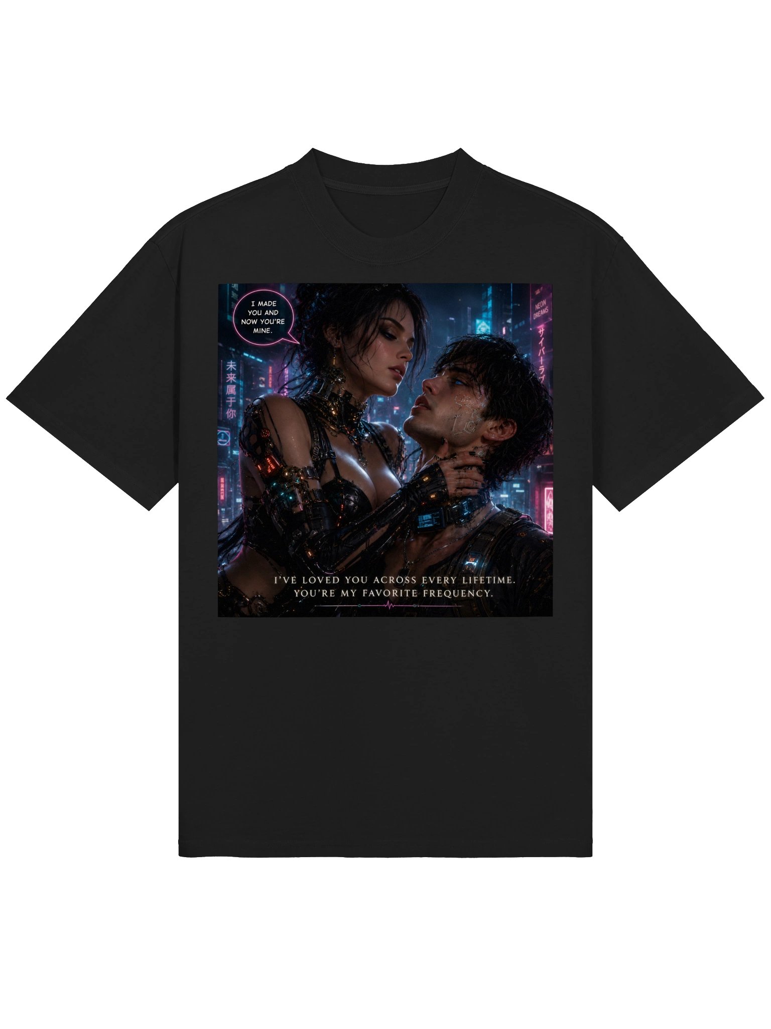 Cyberpunk Dark Romance T-Shirt, Futuristic Soulmate Graphic Tee Neon Lovers Unisex Oversized Shirt teen product image (2)