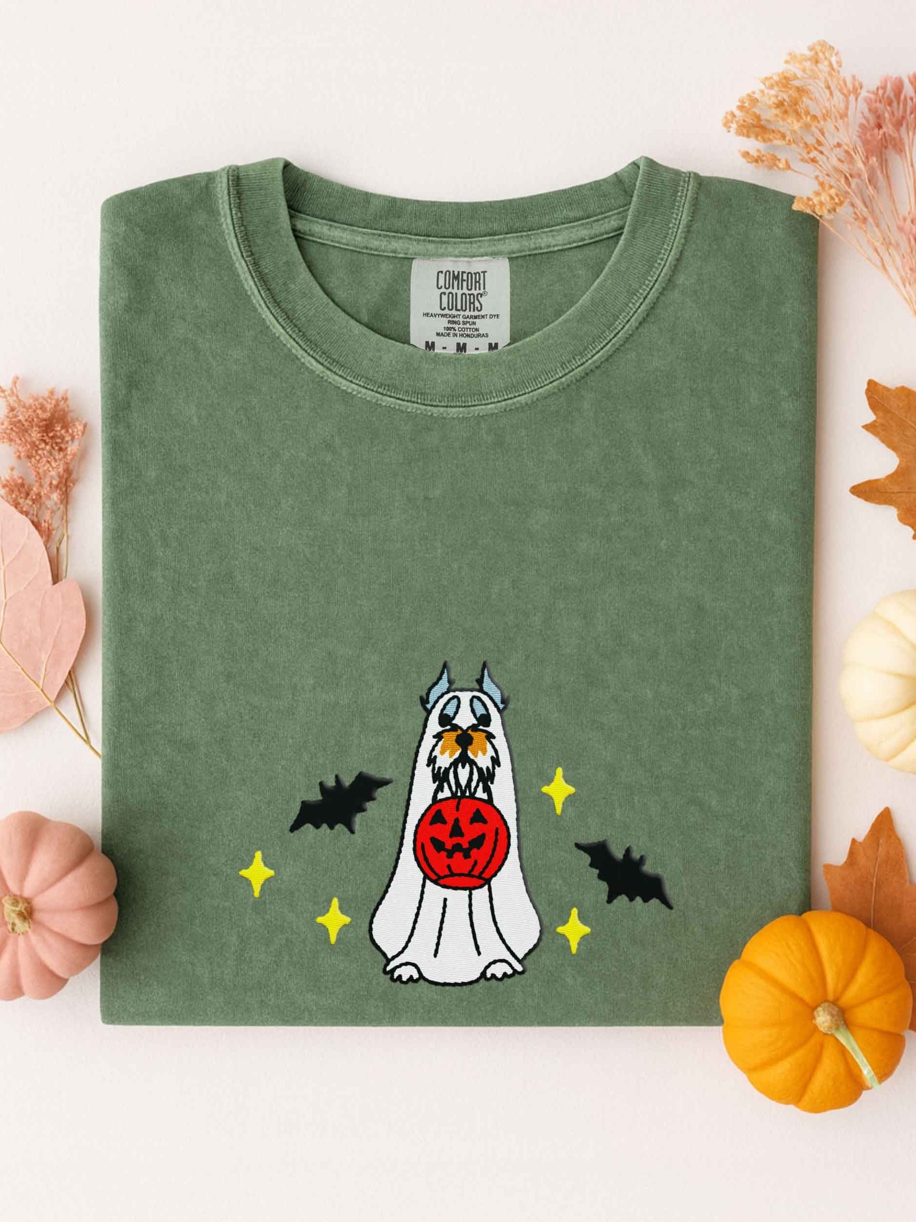 Halloween Standard Schnauzer(Salt & Pepper, Cropped Ears) Embroidered T-Shirt product image (1)