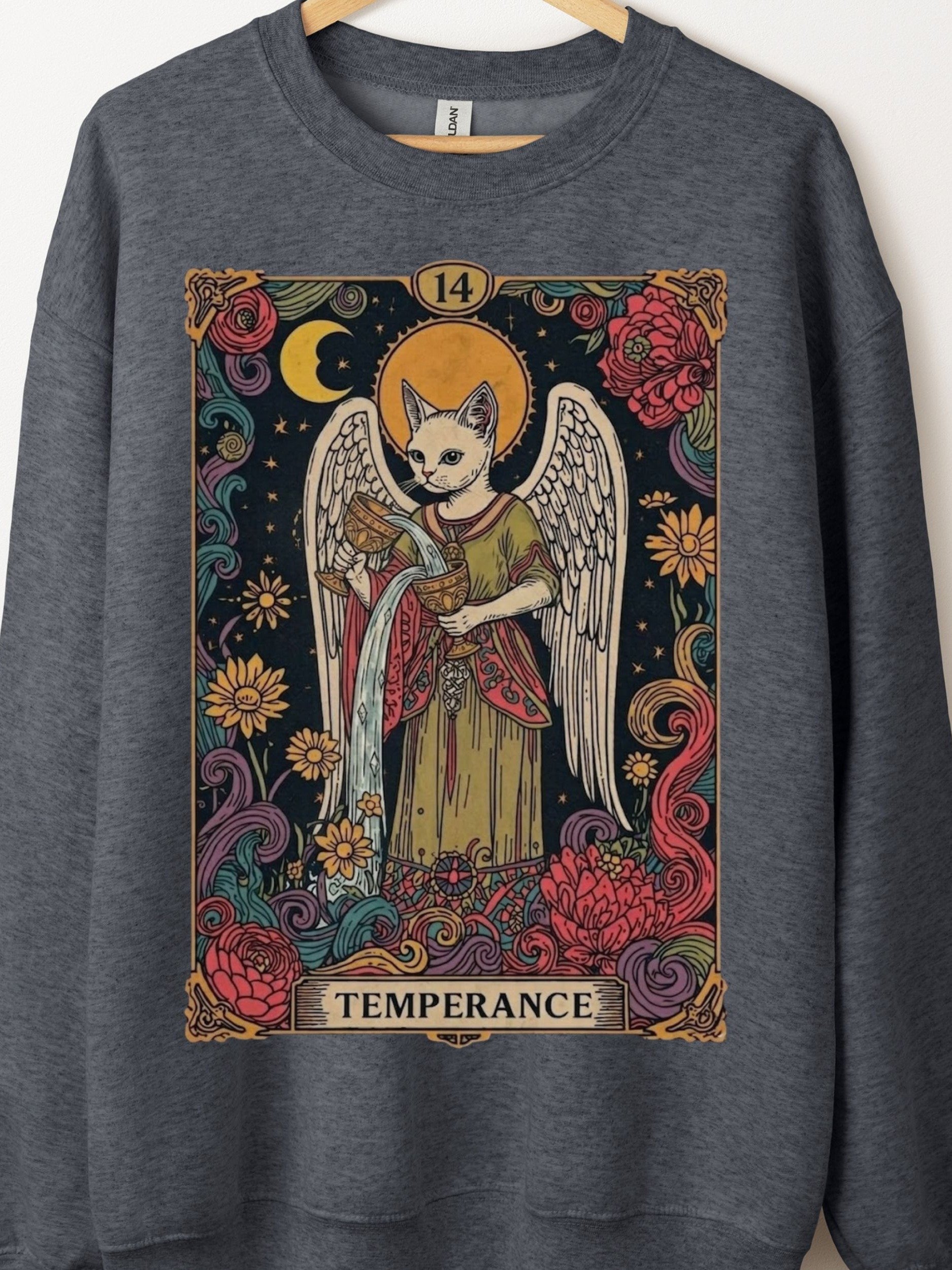 Temperance Winged Cat Tarot Sweatshirt, Mystical Celestial Crewneck product image (1)
