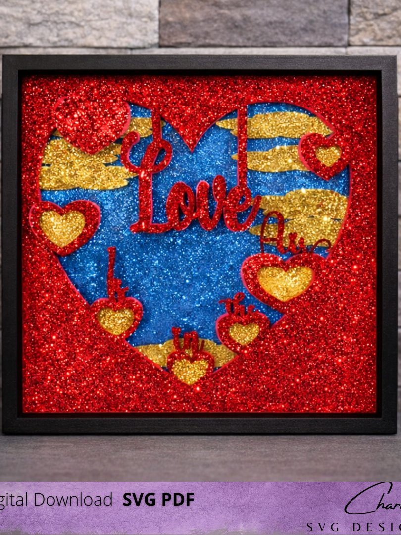 3D Love Is In The Air Valentine SVG Layered Shadow Box Design product image (1)