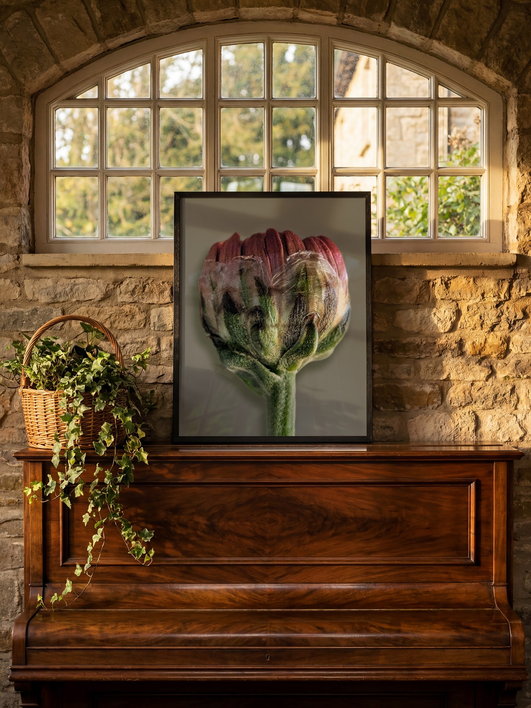 Gerbera Bud Macro Photography Print | Moody Botanical Wall Art | Printable Digital Download product image (8)