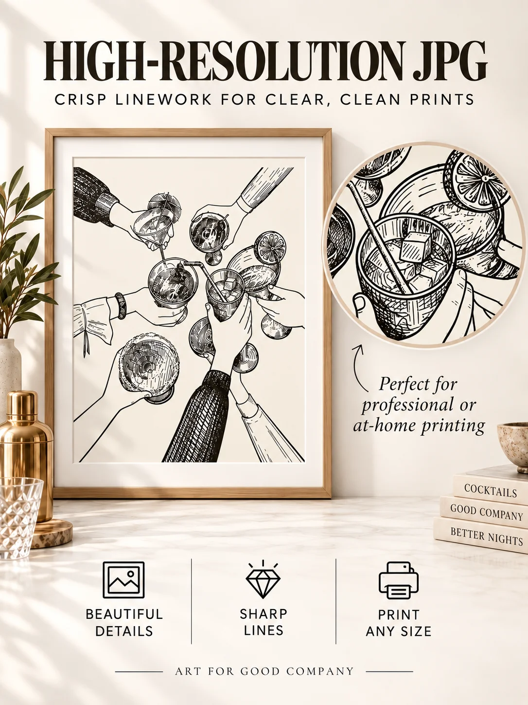 Cocktail Wall Art | Cheers Bar Cart Decor | Drinks Line Print | Kitchen Poster product image (9)