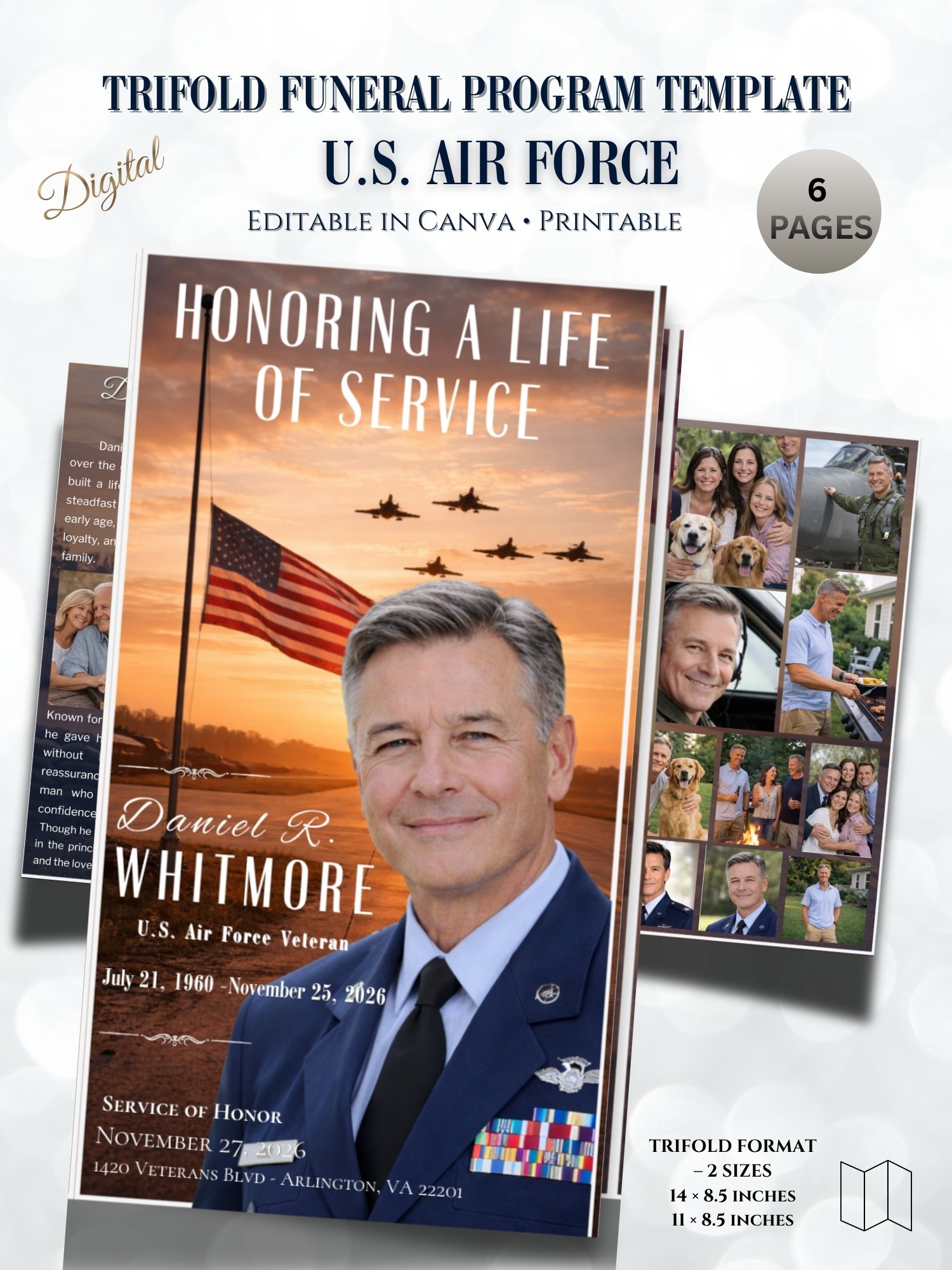 US Air Force Obituary Funeral Program Template for Canva product image (1)