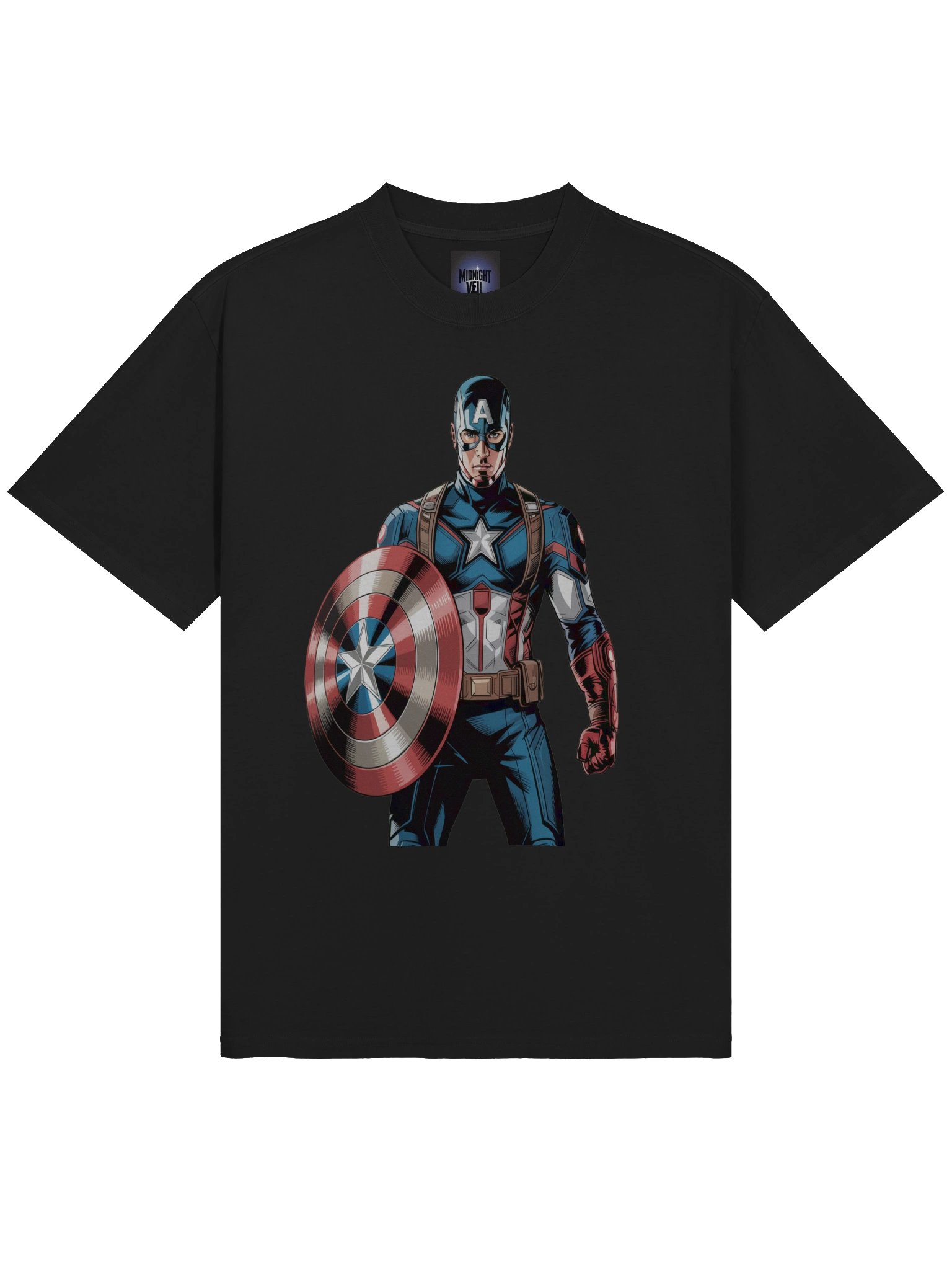 Nocturnal Aegis: Captain America Faded Shieldbearer Oversized T-Shirt product image (5)