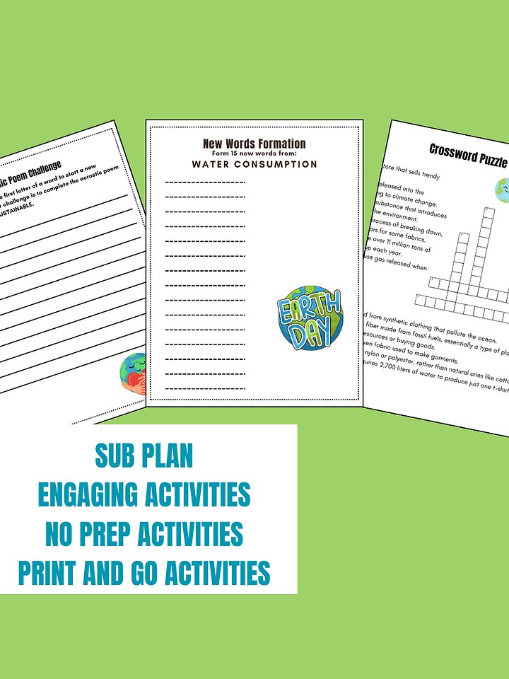 Earth Day Activities Sub Plan Independent Work Middle School 6th 7th 8th Grade product image (2)