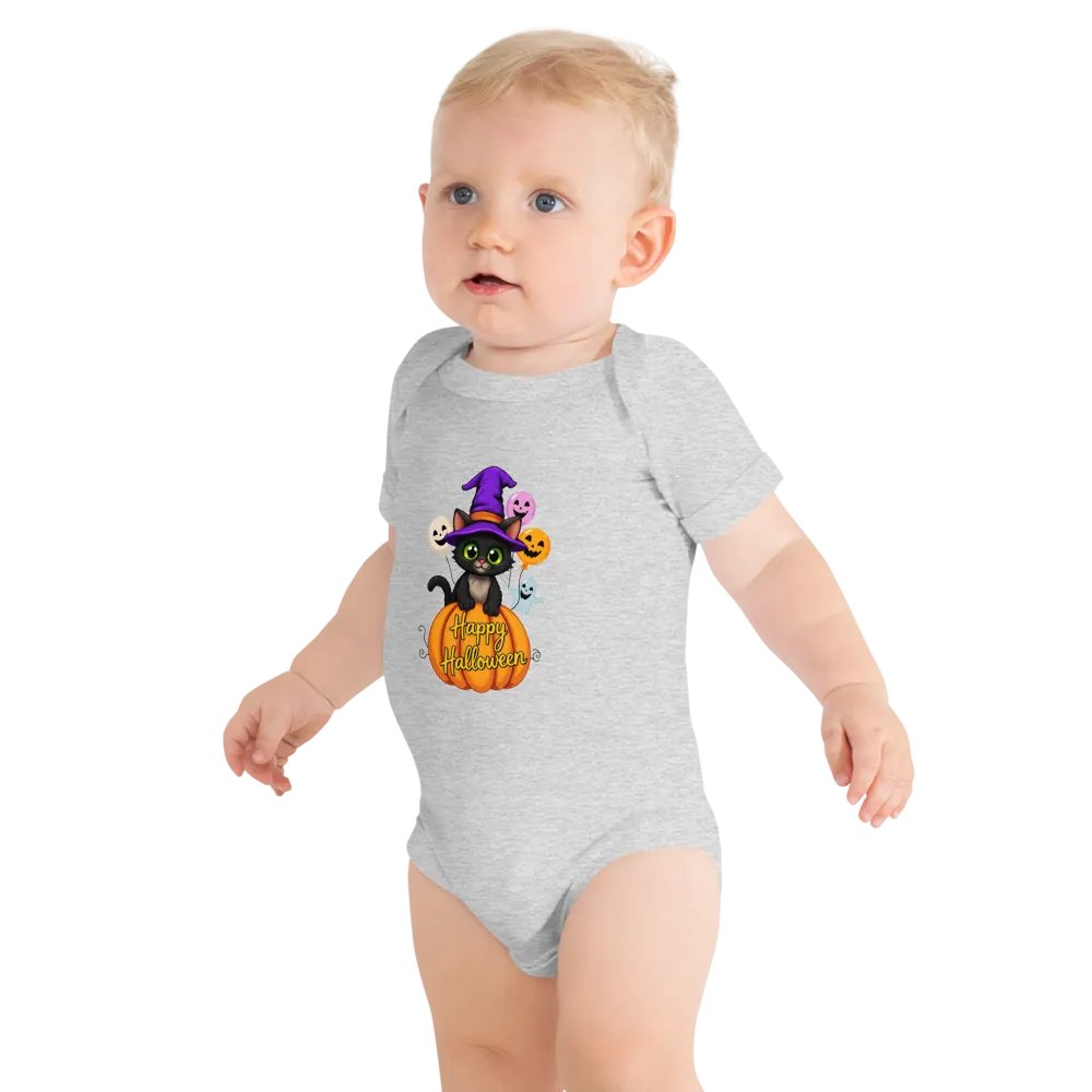 Witchy Sitting Pumpkin Cat Baby Romper Onesie product image (11)