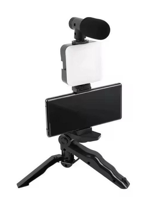 TikTok Vlogging Creator Kit, Rechargeable LED Selfie Light with 360-Rotation Mobile Tripod, Automatic Facial Tracking Cellphone Holder, Wireless Microphone, Remote Control, Stabilizer, Grip, Portable product image (3)