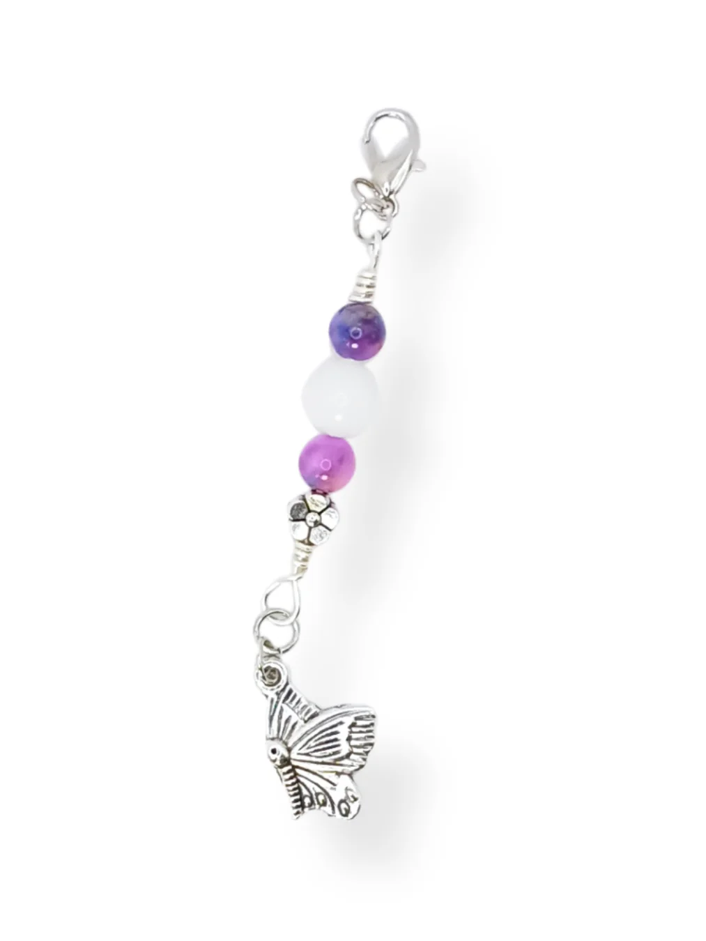 Butterfly Notebook Charm | Quartz & Purple Crystal, Silver-Tone | Stitch Marker | Zipper Pull product image (1)