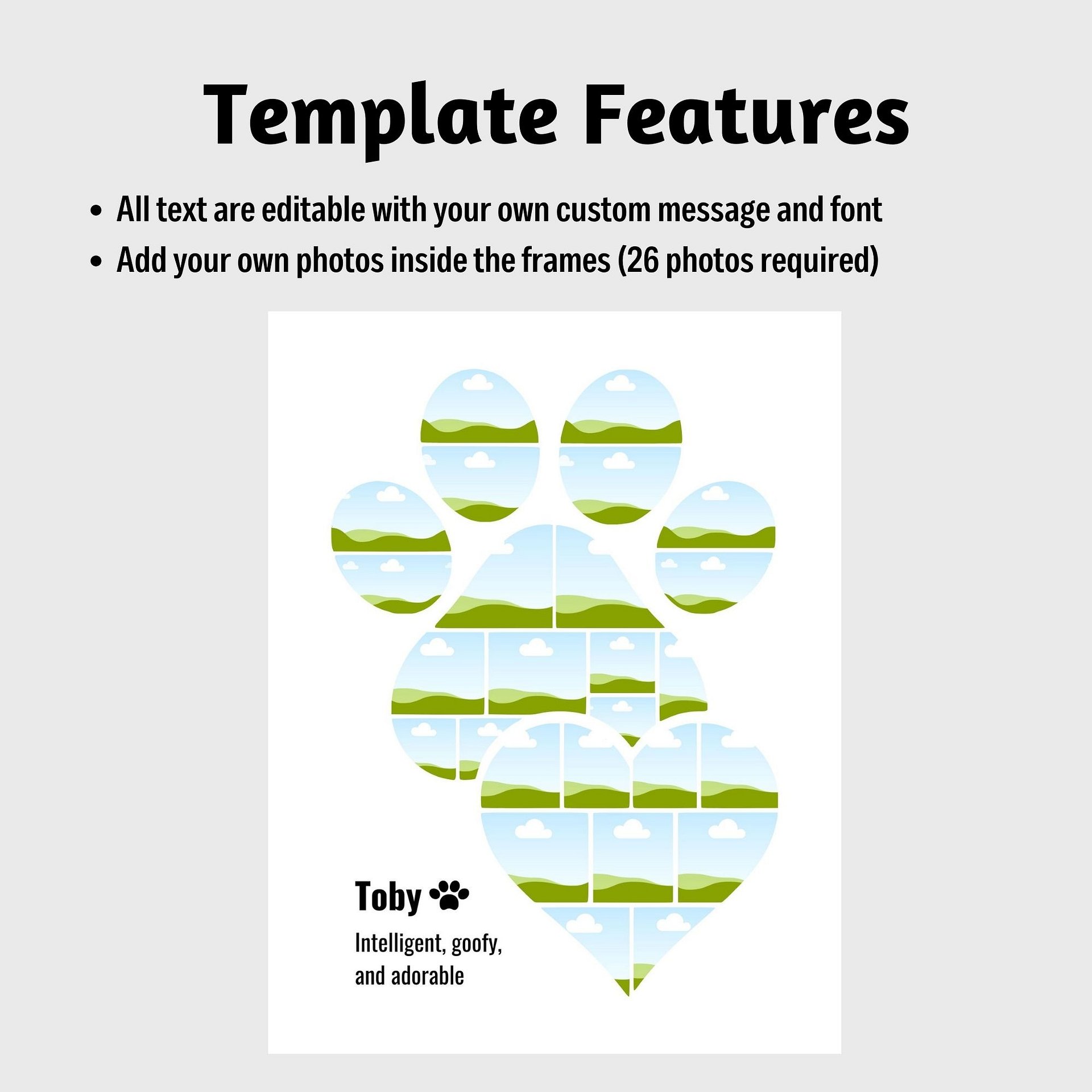 Pet Memorial Paw Heart Photo Collage Canva Template | auseller