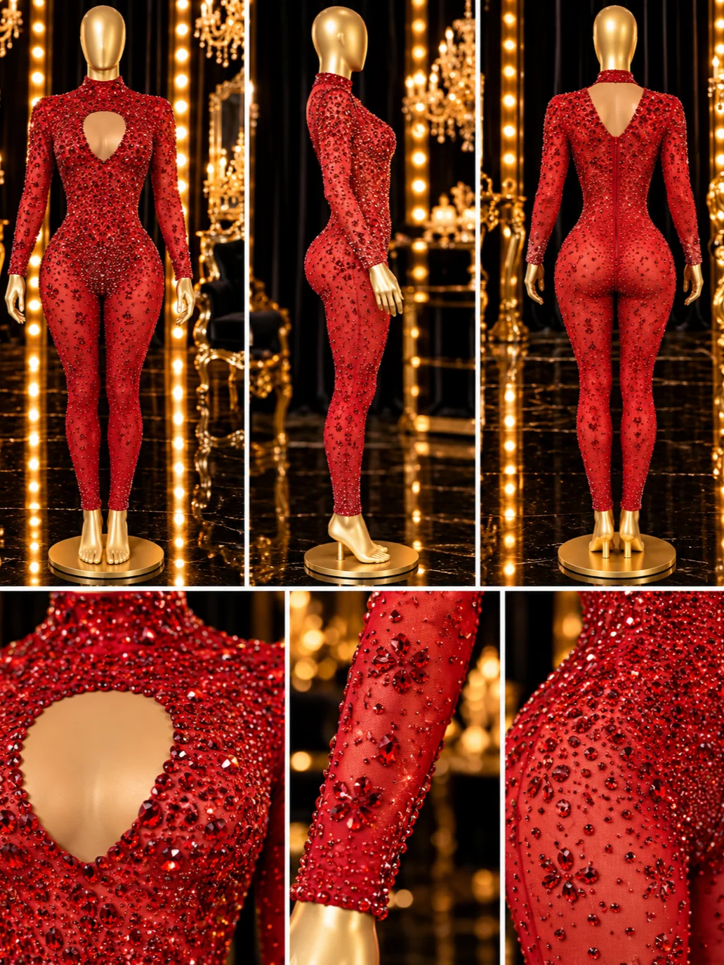 Scarlet Red Crystal Showgirl Jumpsuit product image (10)
