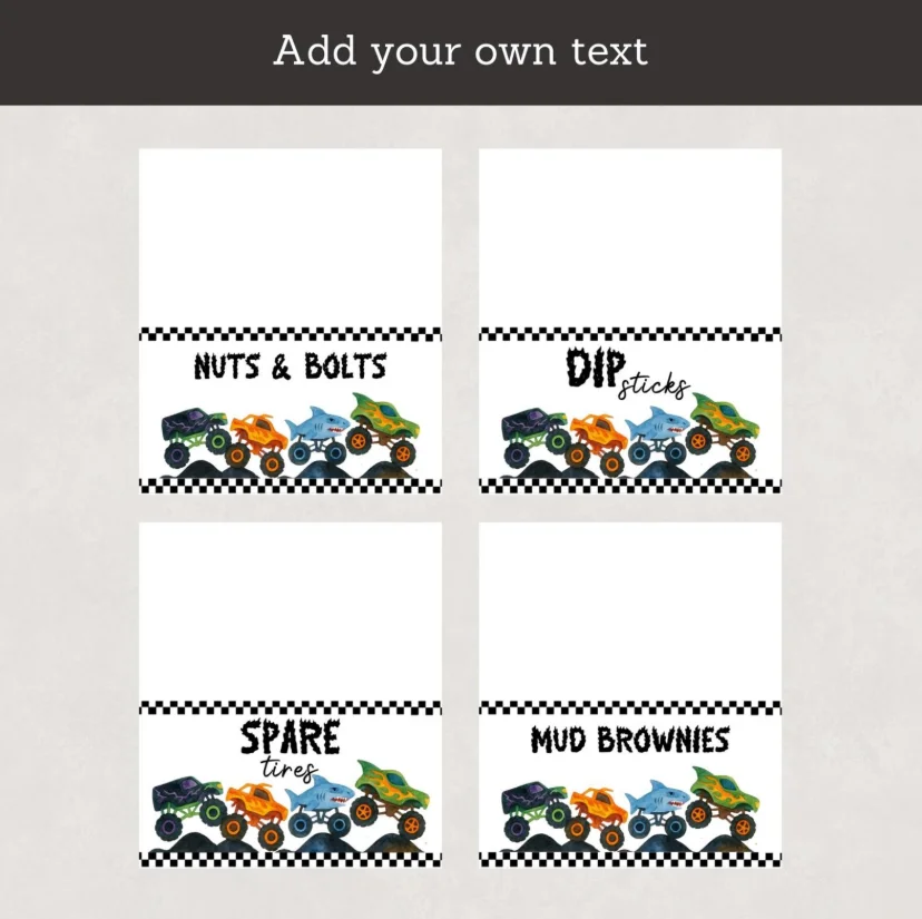 Boom Crash Monster Truck Food Labels | Editable Birthday Buffet Cards | Monster Truck Party Decor | Printable Tent Cards | Race Theme BN13 product image (4)