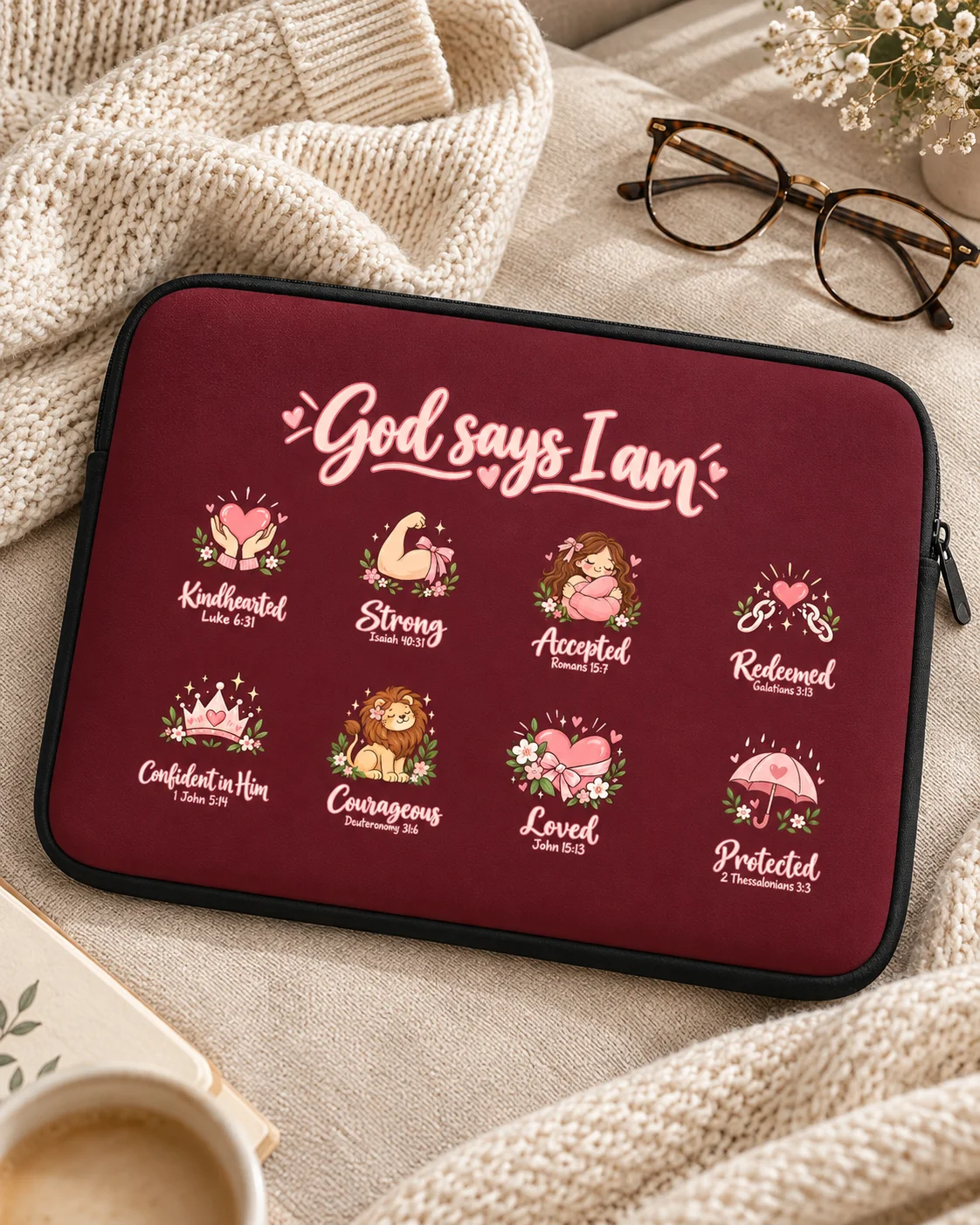 God Says I Am Christian Laptop Sleeve – Inspirational Bible Verse Design, 14-Inch Laptop Case product image (1)