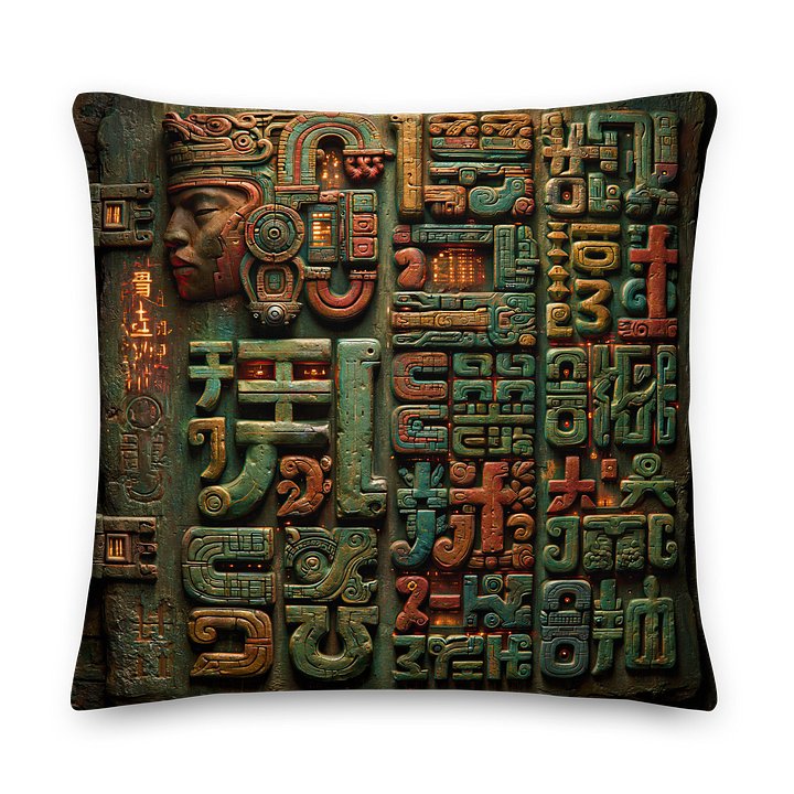 Temple Archive Tablet I — Neon Glyph Civilization Cushion Cover 22x22 product image (2)