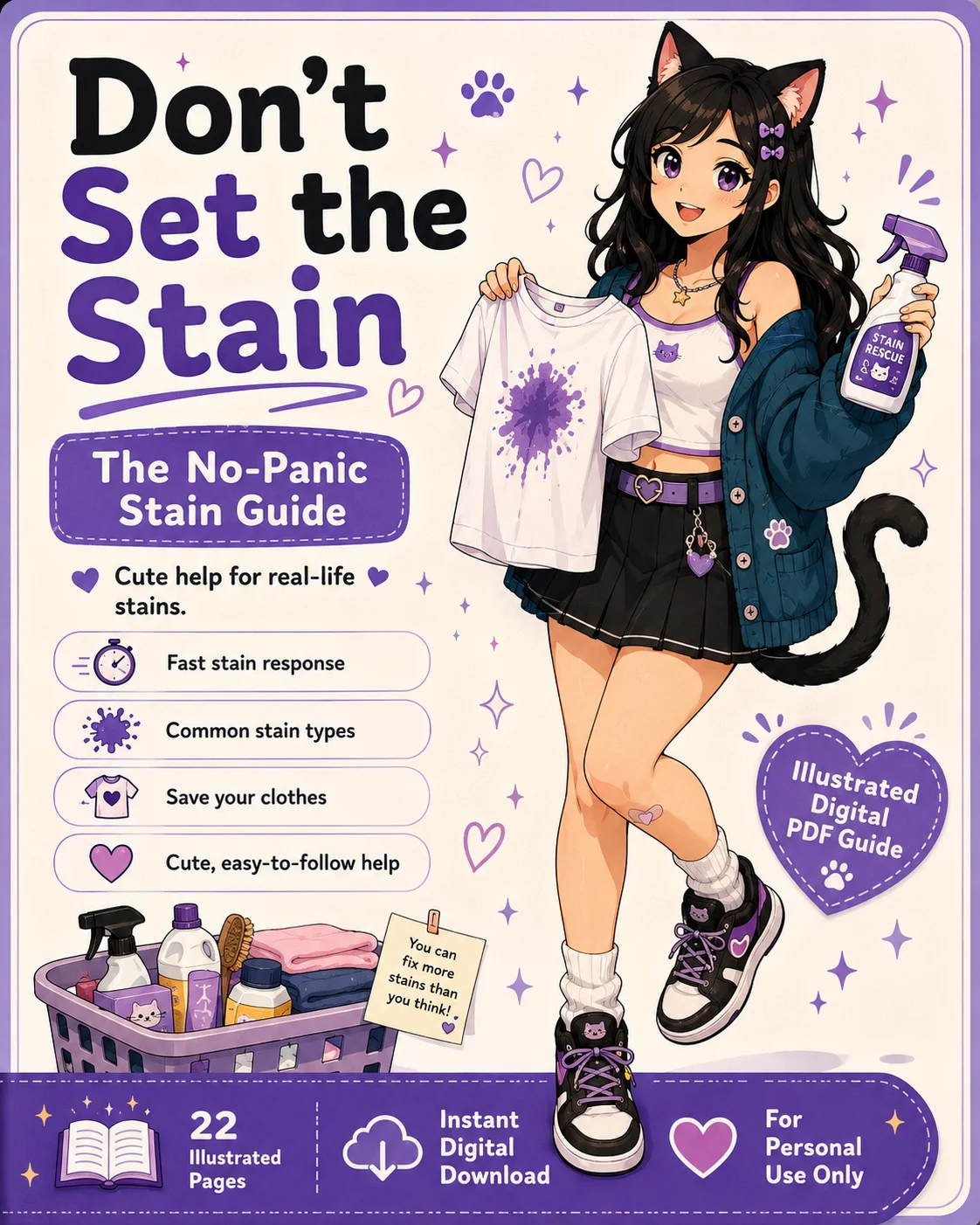 Stain Removal Guide PDF | Laundry Stain Cheat Sheet | 22 Page Illustrated Laundry Guide | Clothing Care Digital Download instant download product image (1)