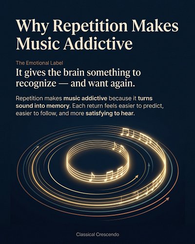 Repetition makes music addictive because the brain loves knowing what comes next — and still wanting it again.

A repeated mo...