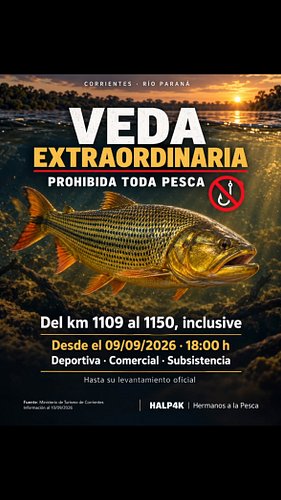 🚫🎣 VEDA EXTRAORDINARIA EN EL RÍO PARANÁ

La Dirección de Recursos Naturales de Corrientes dispuso la prohibición de toda moda...
