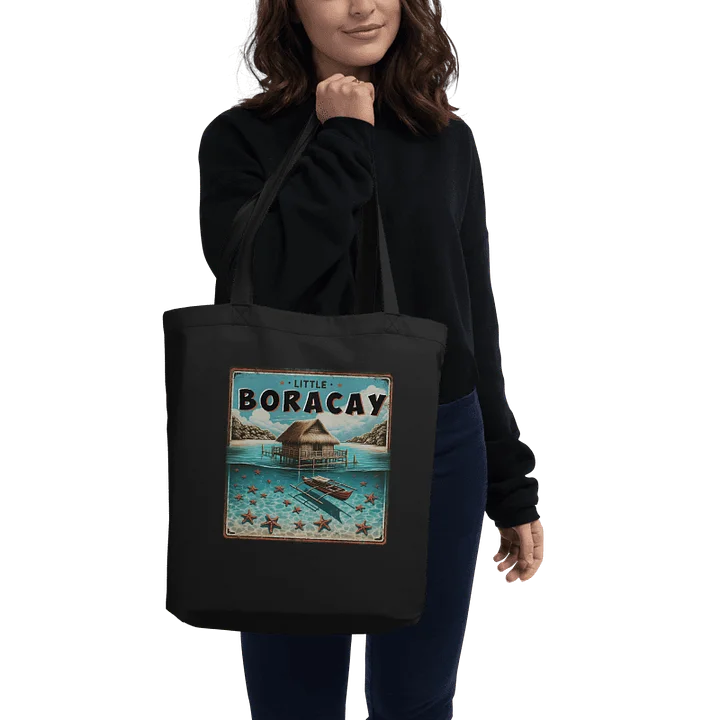 LITTLE BORACAY TOTE BAG, FLOATING COTTAGE BALSA AND FILIPINO BOAT BANGKA WITH STARFISH, CALATAGAN BATANGAS product image (1)