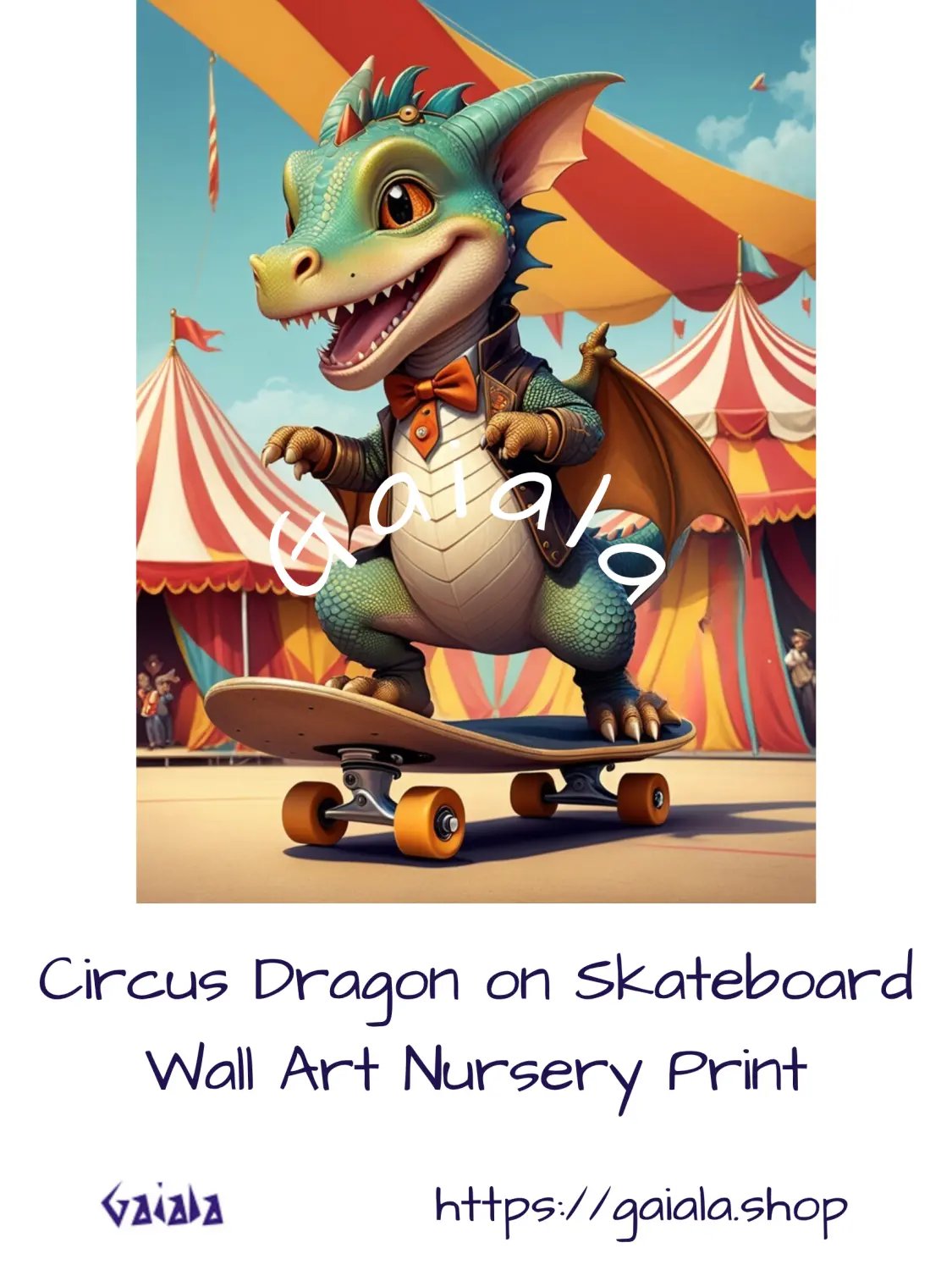 Circus Dragon on Skateboard Kid Nursery Print Child Wall Art product image (1)