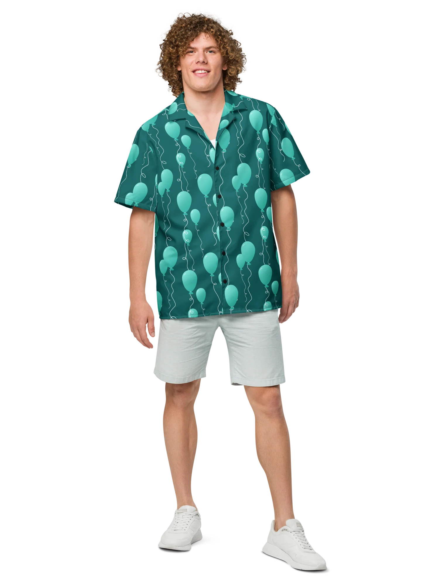 Teal Floating Balloons Oversized Button-Down Shirt product image (6)
