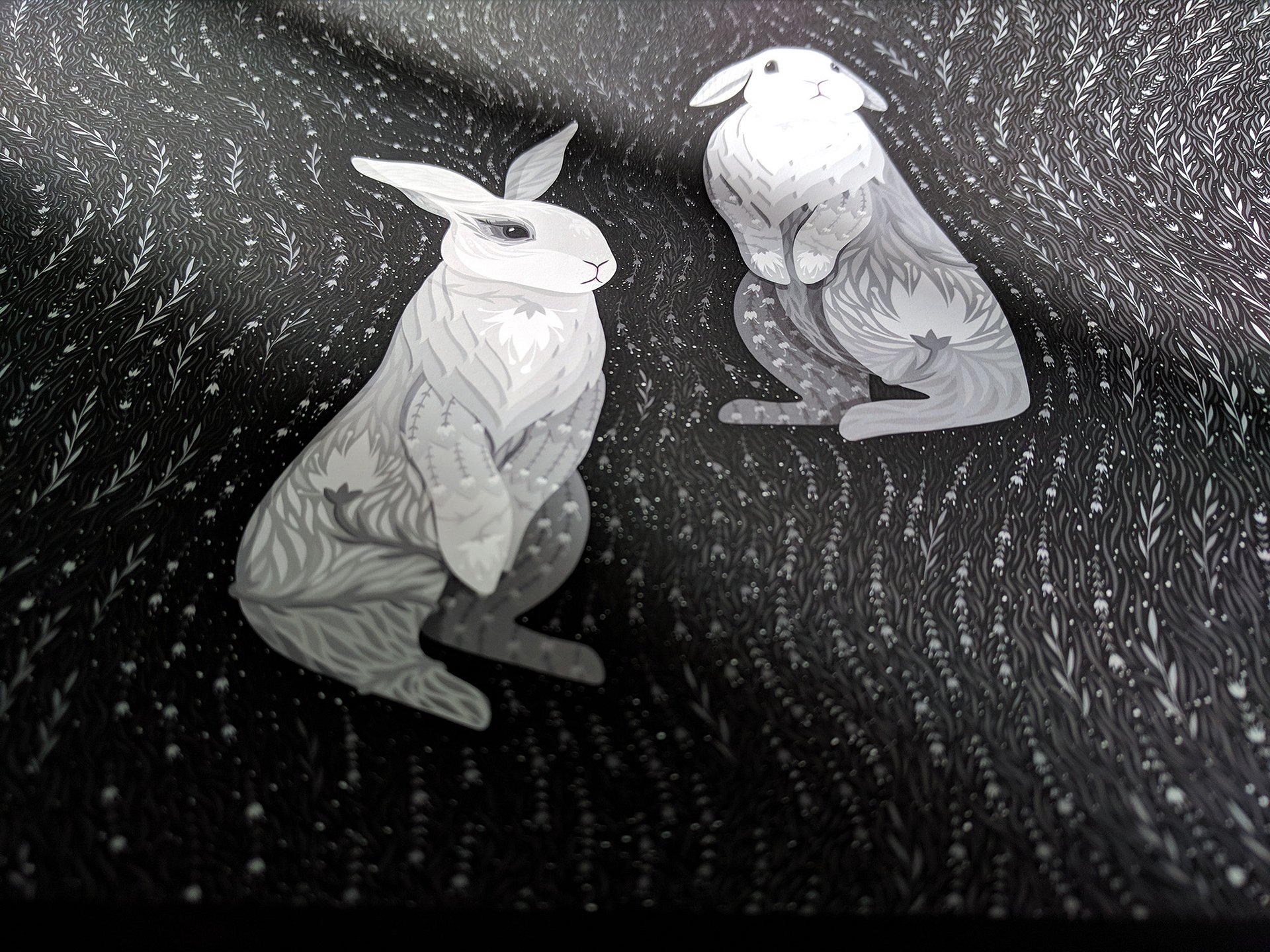 Two Whimsical White Rabbits Art Print product image (8)