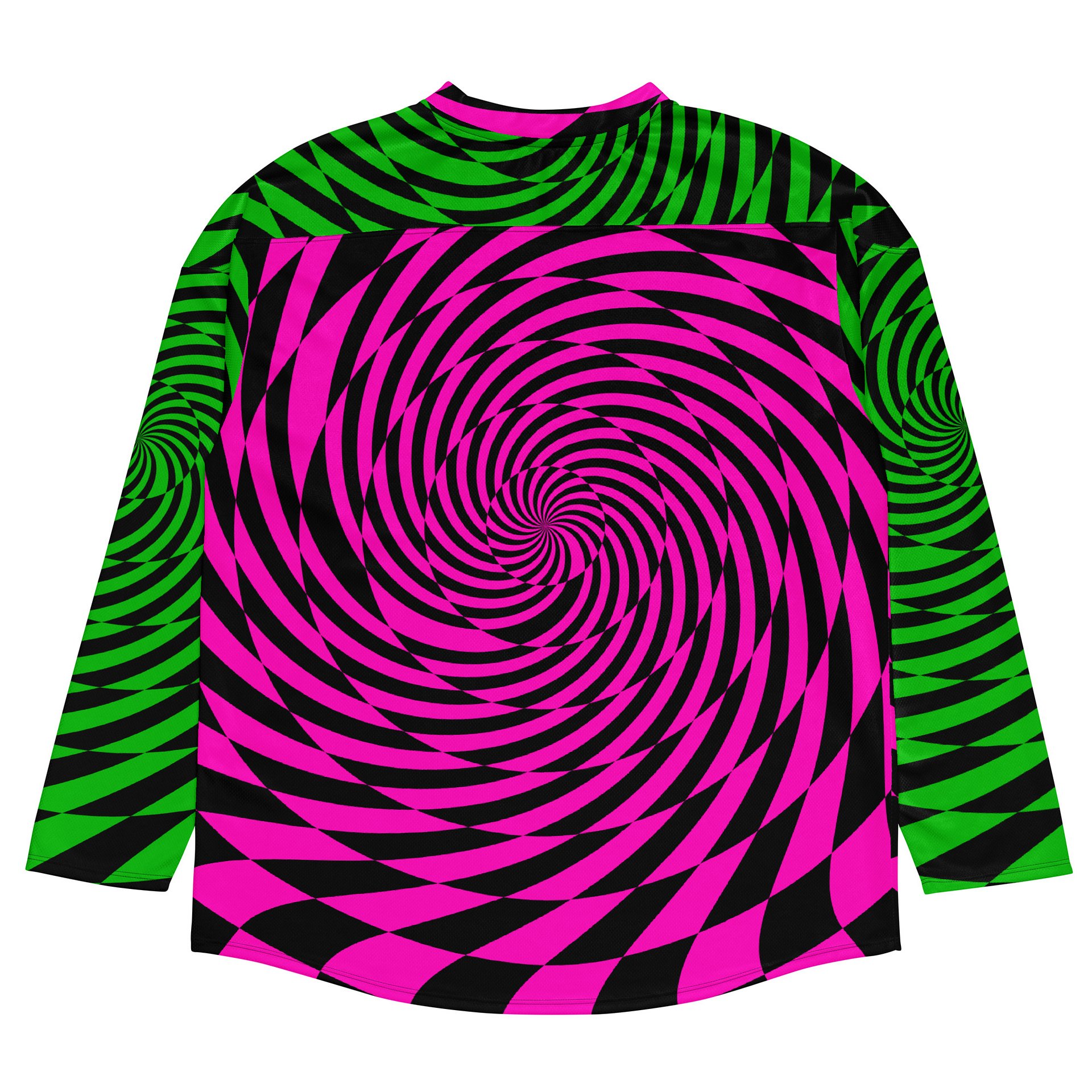 Trippy Rave Hockey Jersey, Psychedelic Spirals EDM Shirt, Fun Swirl Festival Wear, Retro Raver Fashion, Neon Pink Green Checkers Clothes product image (4)