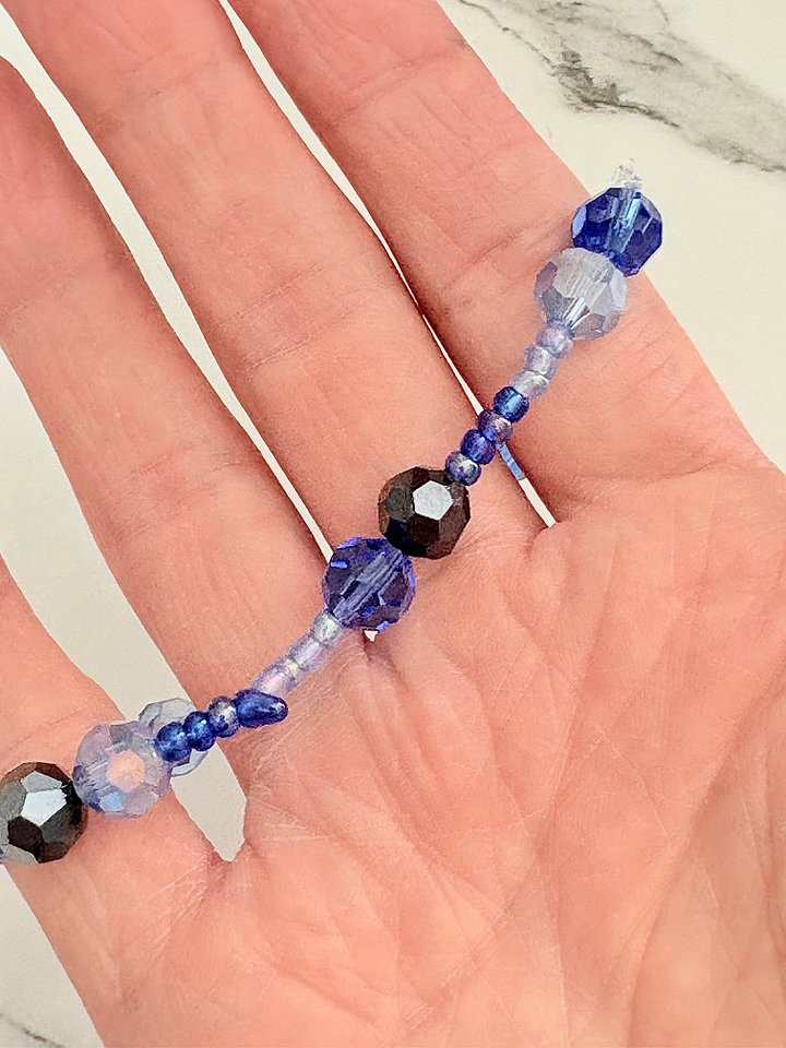 MFD-00045 | Indigo, Denim & Sapphire Blue Beaded Bracelet | Handmade 7.5" Coastal Charm by Monique Faella Designs™ product image (1)