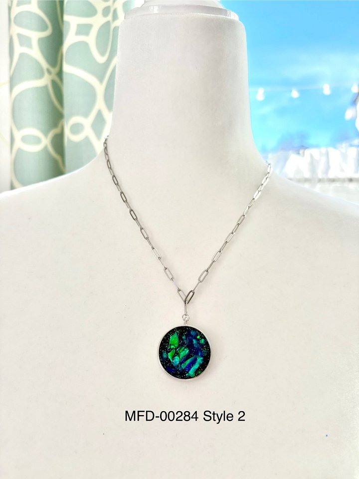 MFD-00284 | Peacock Splash Pendant Necklace with Stainless Steel Cable Chain and Paperclip Chain | Handmade Jewelry by Monique Faella Designs™ product image (3)