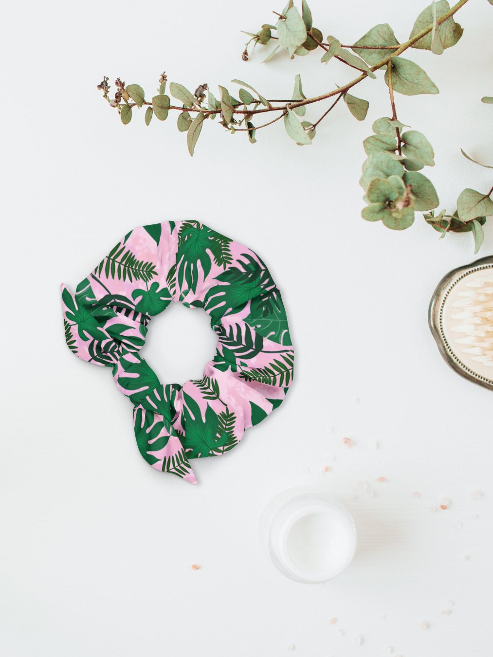 Jungle Leaves Pattern-Pink Background Scrunchie product image (1)