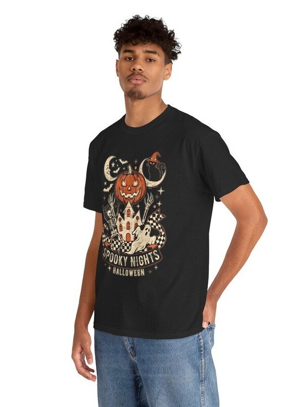 Spooky Nights Halloween Pumpkin Tee | Haunted House Jack-O'-Lantern Shirt product image (3)