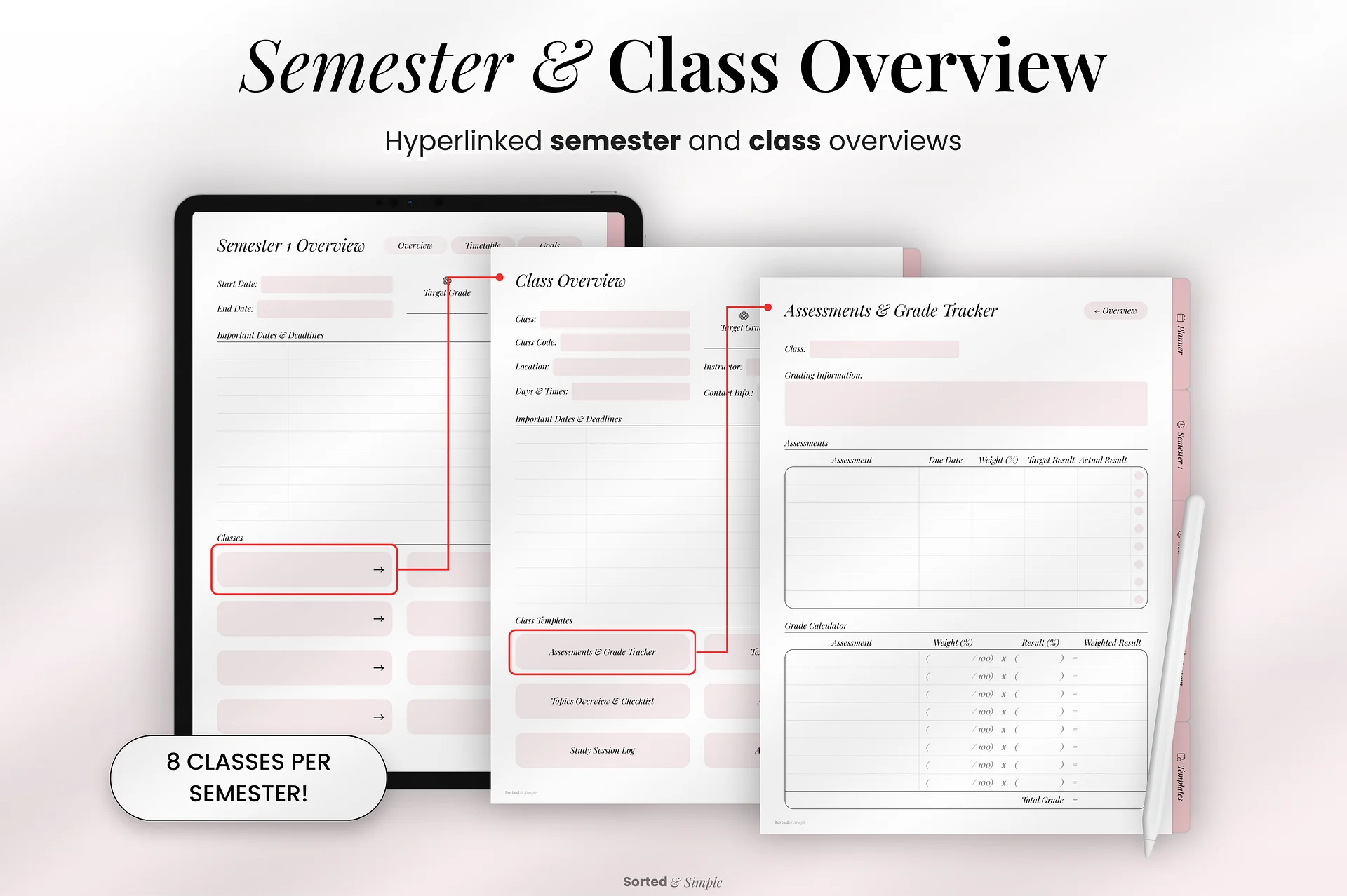 2026/2027 Mid-Year Student Digital Planner Portrait - Dusty Pink product image (3)