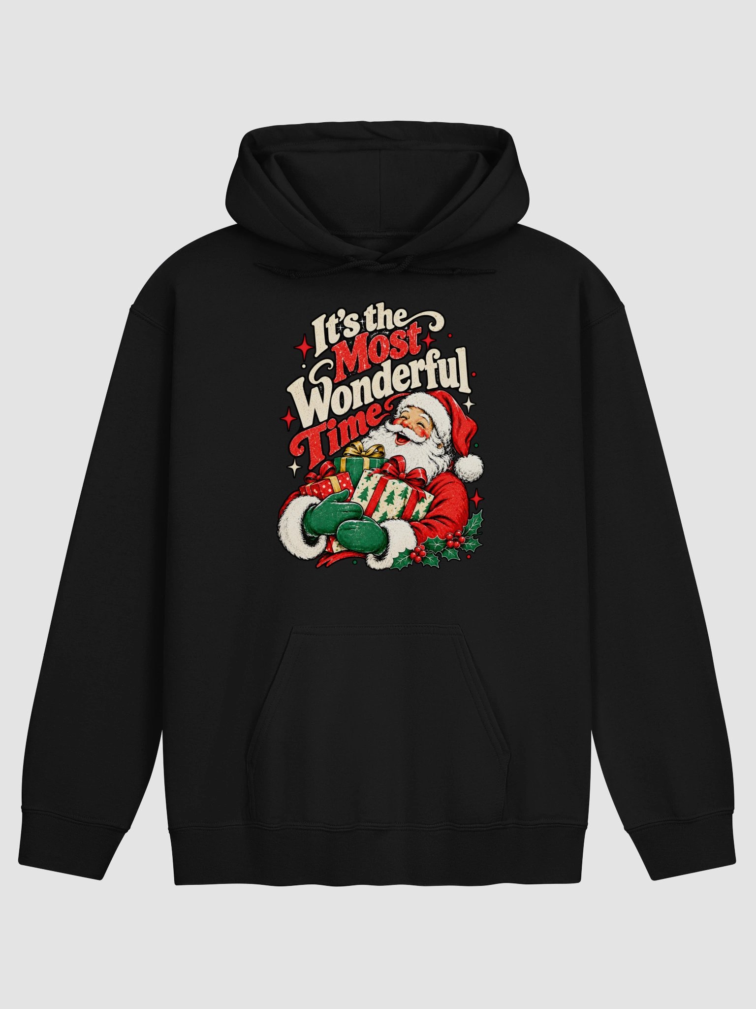 It's The Most Wonderful Time Santa Hoodie | Vintage Retro Christmas Presents Graphic Pullover Sweatshirt product image (1)