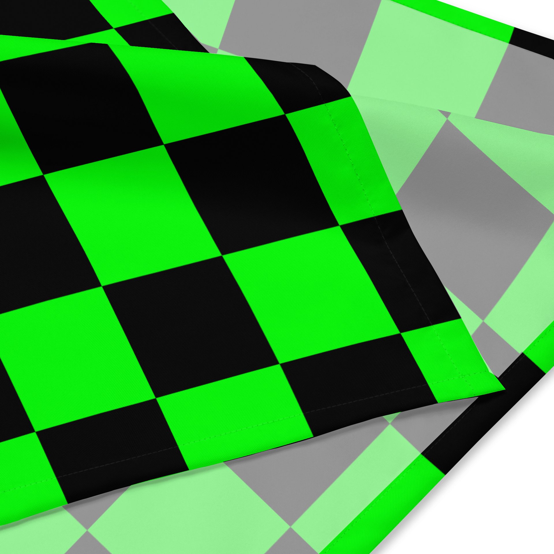 Black Neon Green Twisted Checkerboard Bandana, Retro Checkers Accessory product image (4)