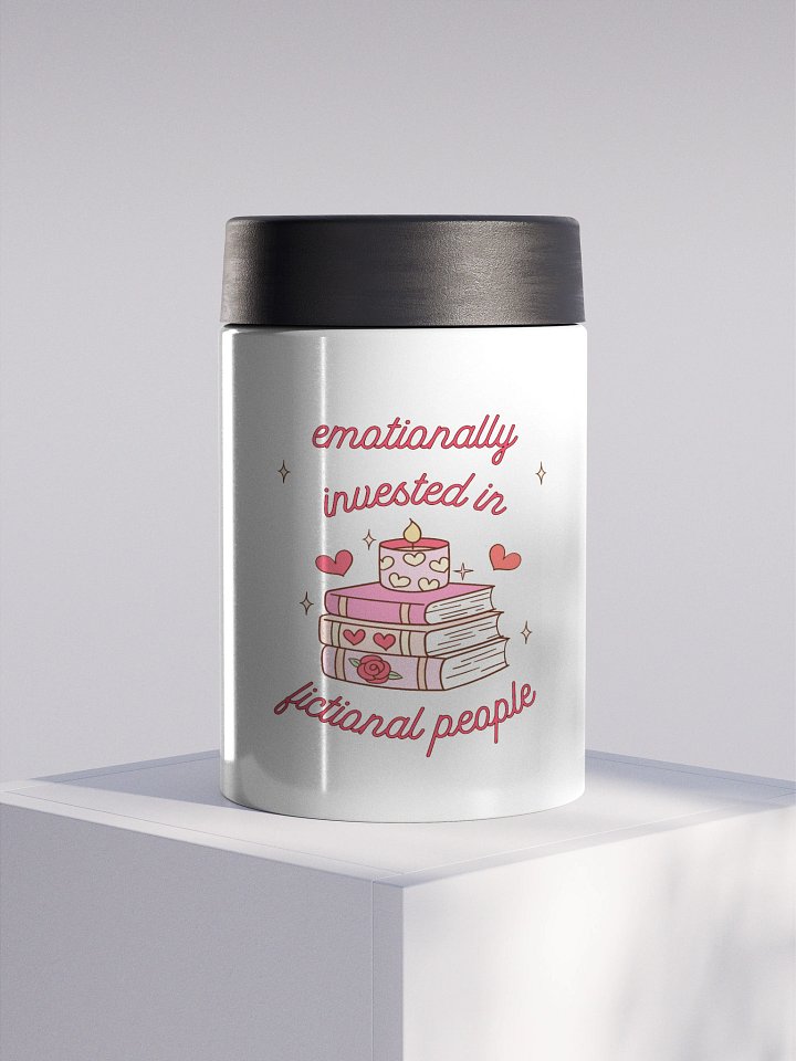 emotionally invested in fictional people starry books koozie product image (1)