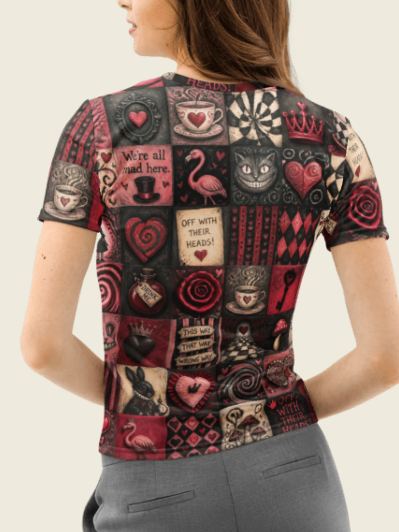 Wonderland Queen of Hearts Tee, Dark Alice Pattern Shirt product image (2)