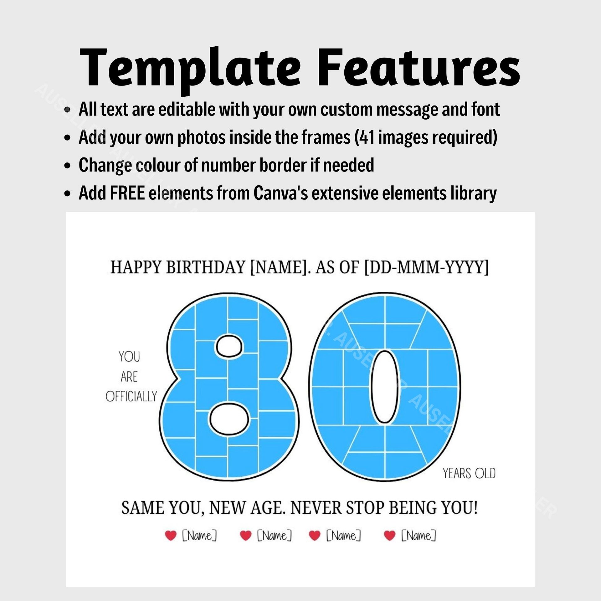 80th Birthday Photo Collage Poster - Canva Template product image (4)