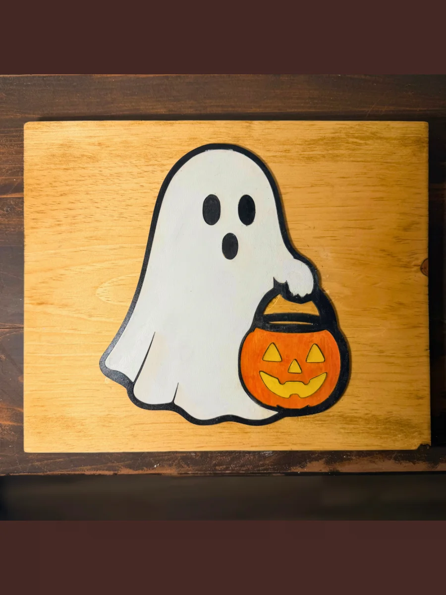 Halloween Ghost/Pumpkin Layered Wood Sign product image (1)