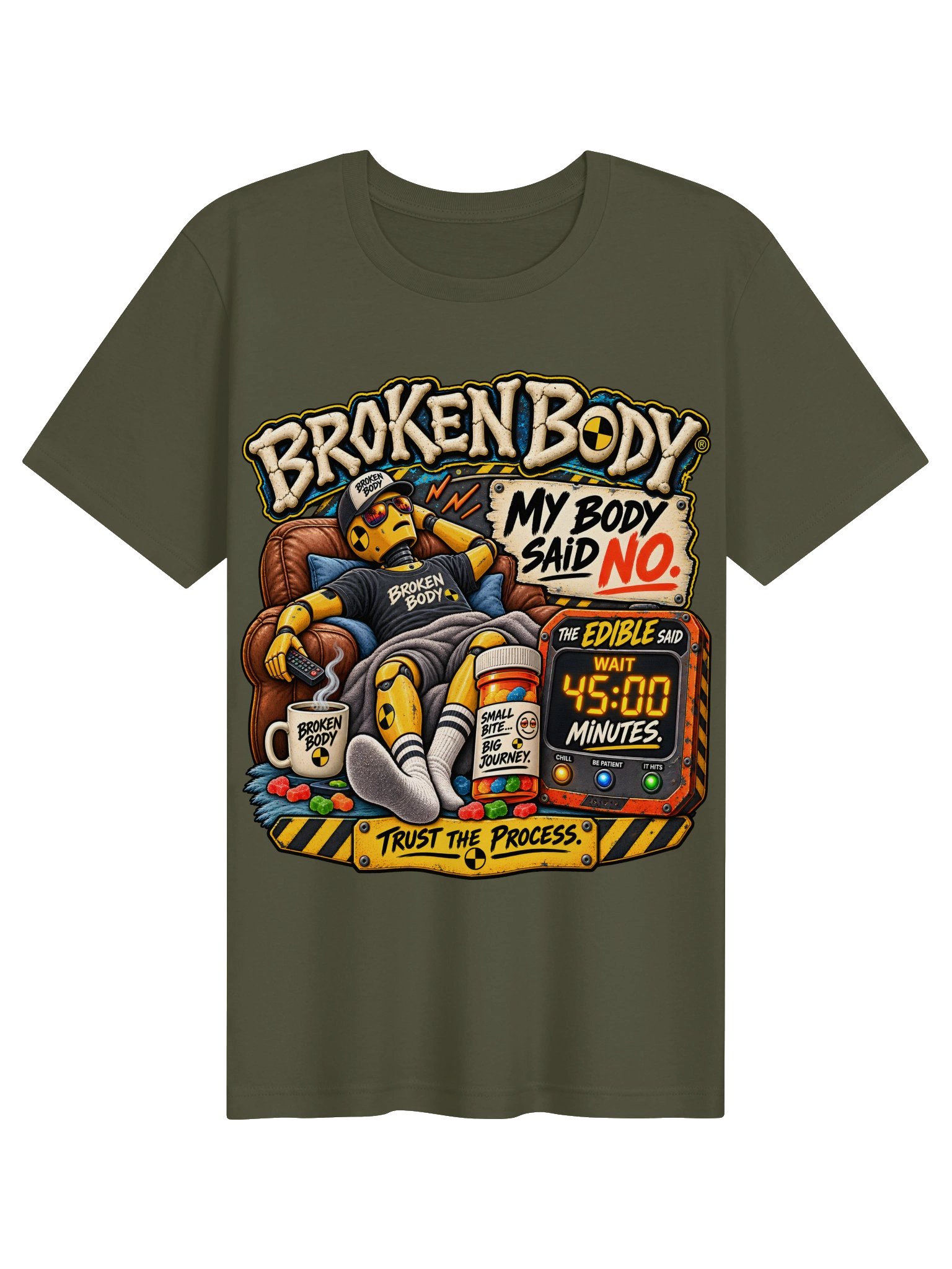 Funny Edible THC Shirt — My Body Said No, The Edible Said Wait 45 Minutes | Flat Out Broken™ product image (2)