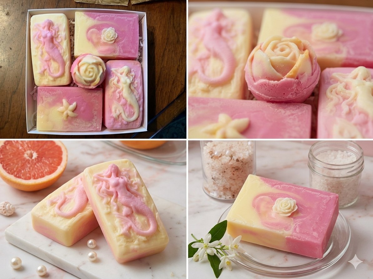Pink Grapefruit Mermaid Box Set — Citrus Siren Handmade Bar Soap (4-Pack) product image (2)